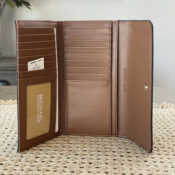 Michael Kors Jet Set Travel Large Trifold Wallet Signature MK Brown - Picture 5 of 6